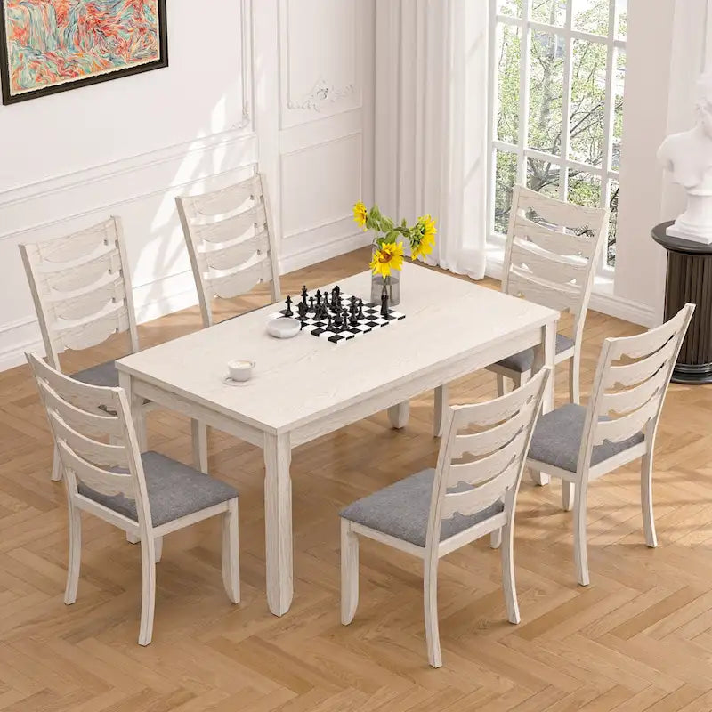 Grey Solid Wood Farmhouse Dining Table for 4–6 People, 63-Inch