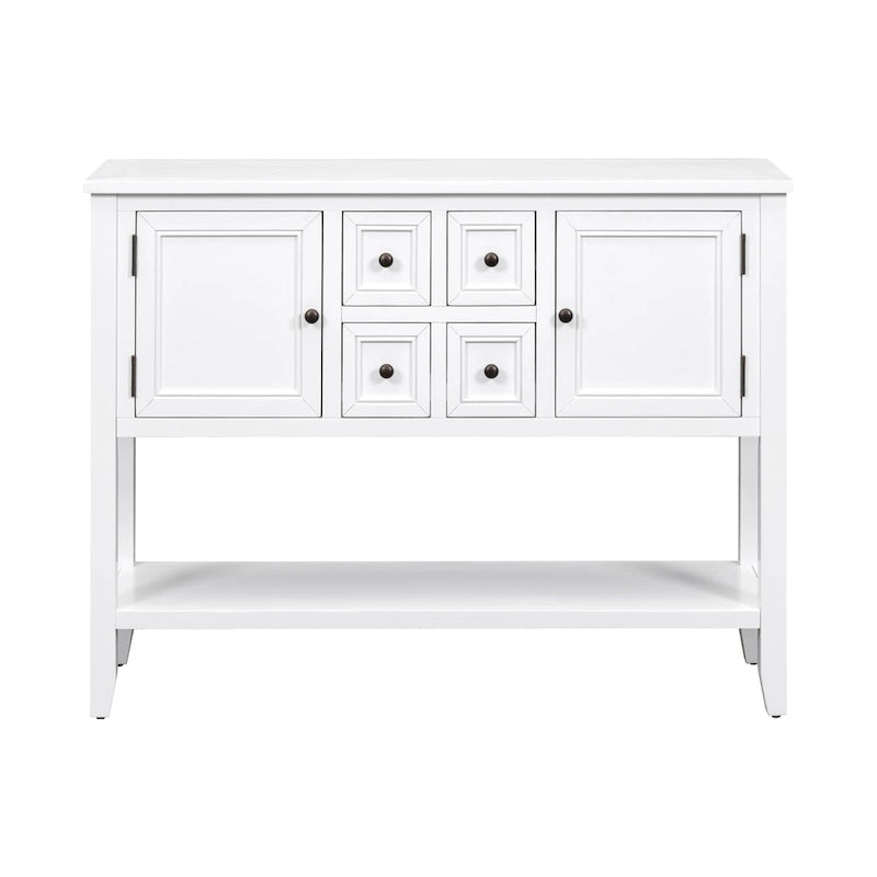 White Distressed Sideboard with 4 Drawers, 2 Cabinets and Shelf