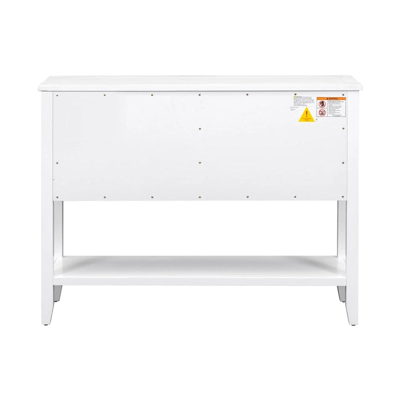 White Distressed Sideboard with 4 Drawers, 2 Cabinets and Shelf