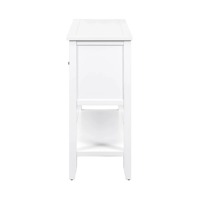 White Distressed Sideboard with 4 Drawers, 2 Cabinets and Shelf