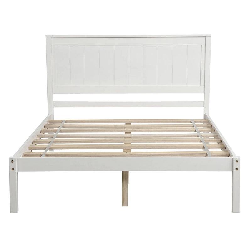 White Full-Size Pine Platform Bed with Headboard and Under-Bed Storage