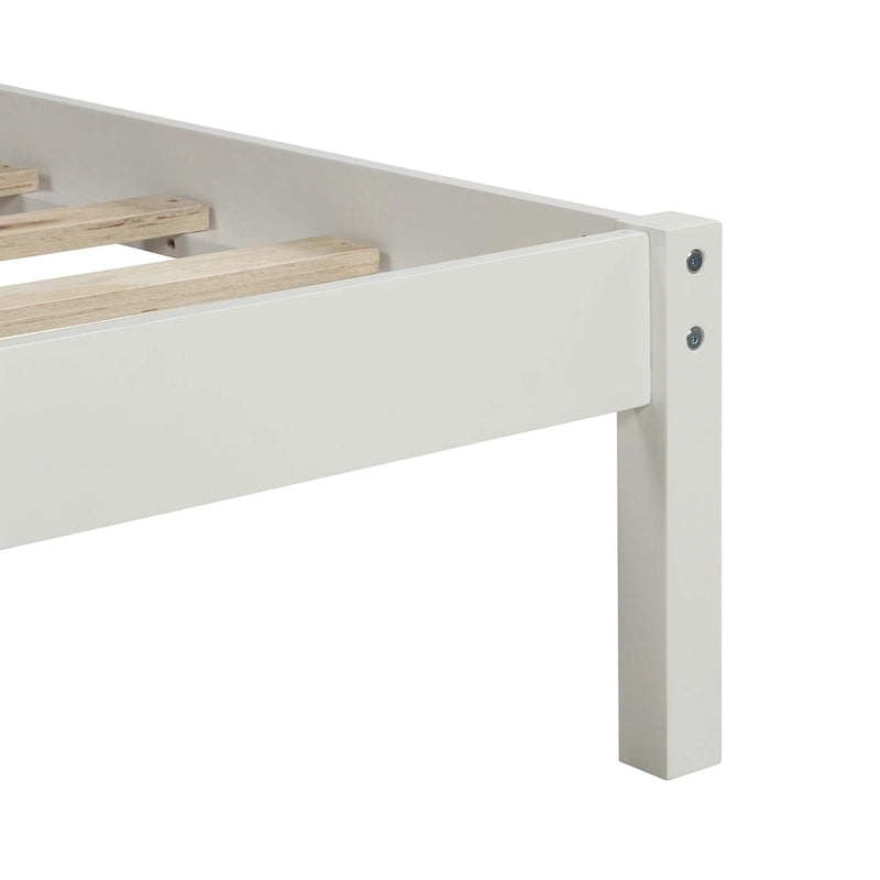 White Full-Size Pine Platform Bed with Headboard and Under-Bed Storage