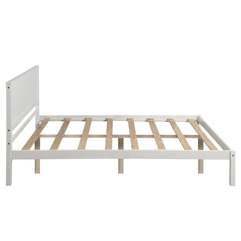 White Full-Size Pine Platform Bed with Headboard and Under-Bed Storage