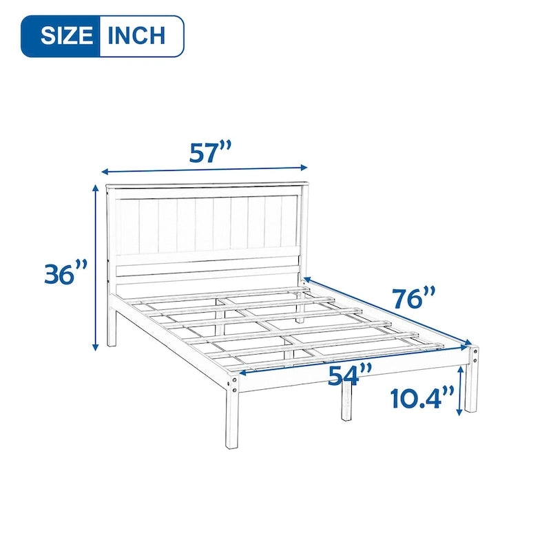 White Full-Size Pine Platform Bed with Headboard and Under-Bed Storage