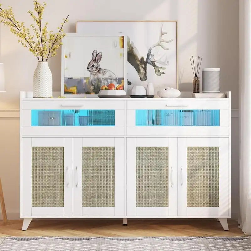 Buffet Sideboard Cabinet with RGB LED Lights and Power Outlets
