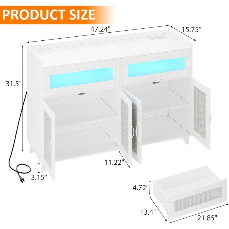Buffet Sideboard Cabinet with RGB LED Lights and Power Outlets