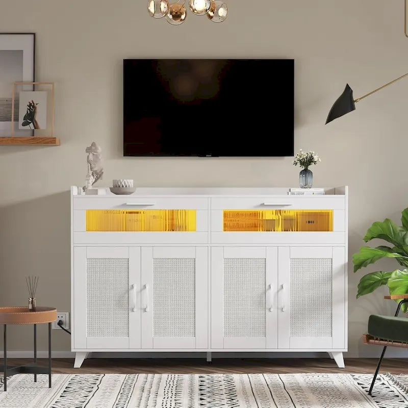 Buffet Sideboard Cabinet with RGB LED Lights and Power Outlets