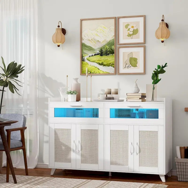 Buffet Sideboard Cabinet with RGB LED Lights and Power Outlets