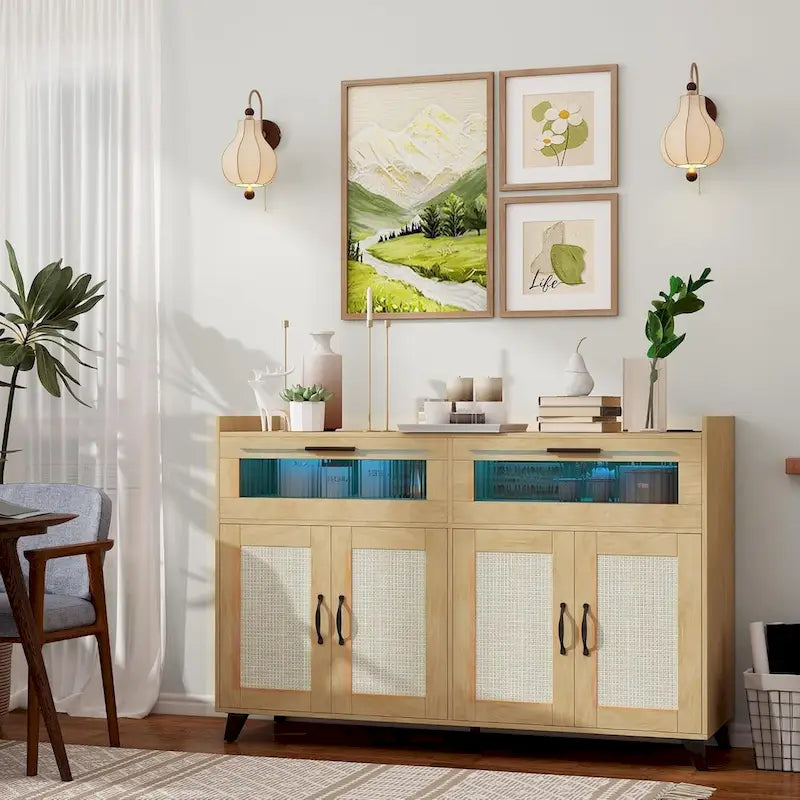 Buffet Sideboard Cabinet with RGB LED Lights and Power Outlets