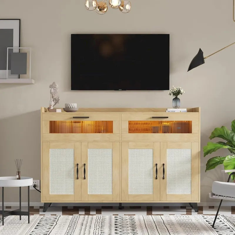 Buffet Sideboard Cabinet with RGB LED Lights and Power Outlets
