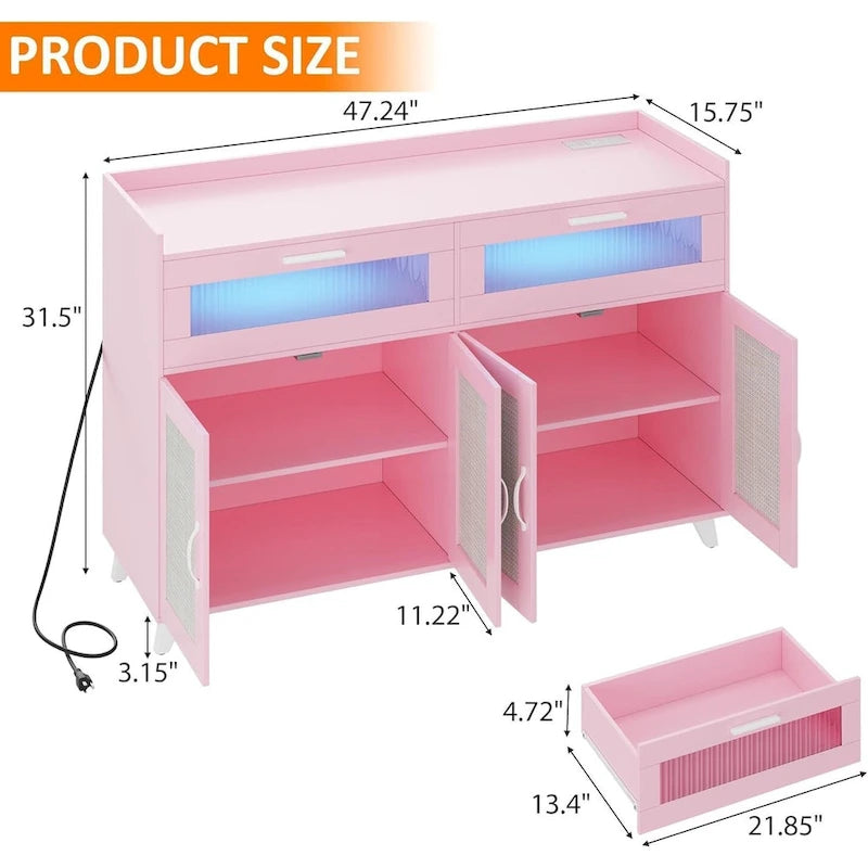 Buffet Sideboard Cabinet with RGB LED Lights and Power Outlets