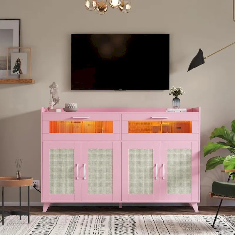 Buffet Sideboard Cabinet with RGB LED Lights and Power Outlets