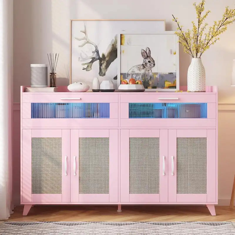 Buffet Sideboard Cabinet with RGB LED Lights and Power Outlets
