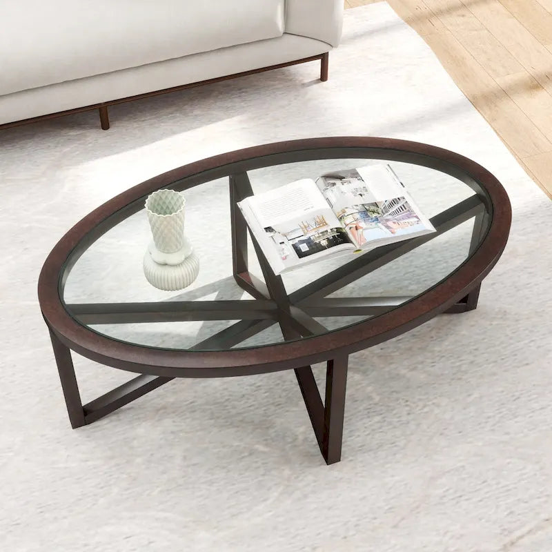 Modern Glass Table with Solid Wood Base