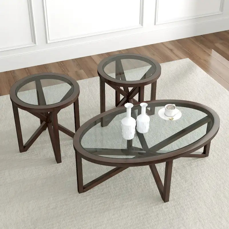 Modern Glass Table with Solid Wood Base