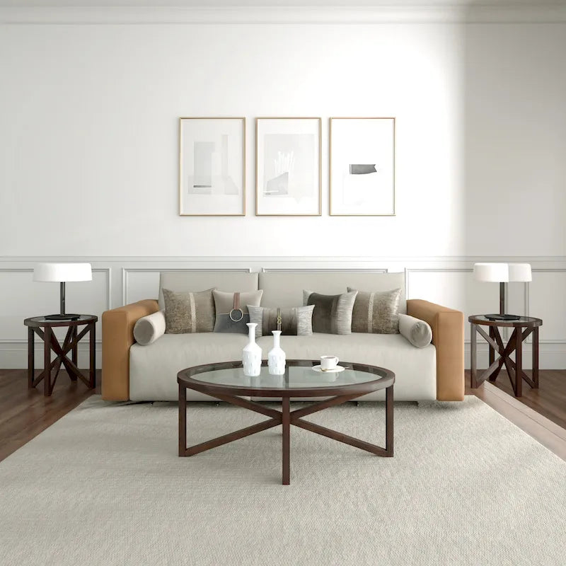 Modern Glass Table with Solid Wood Base
