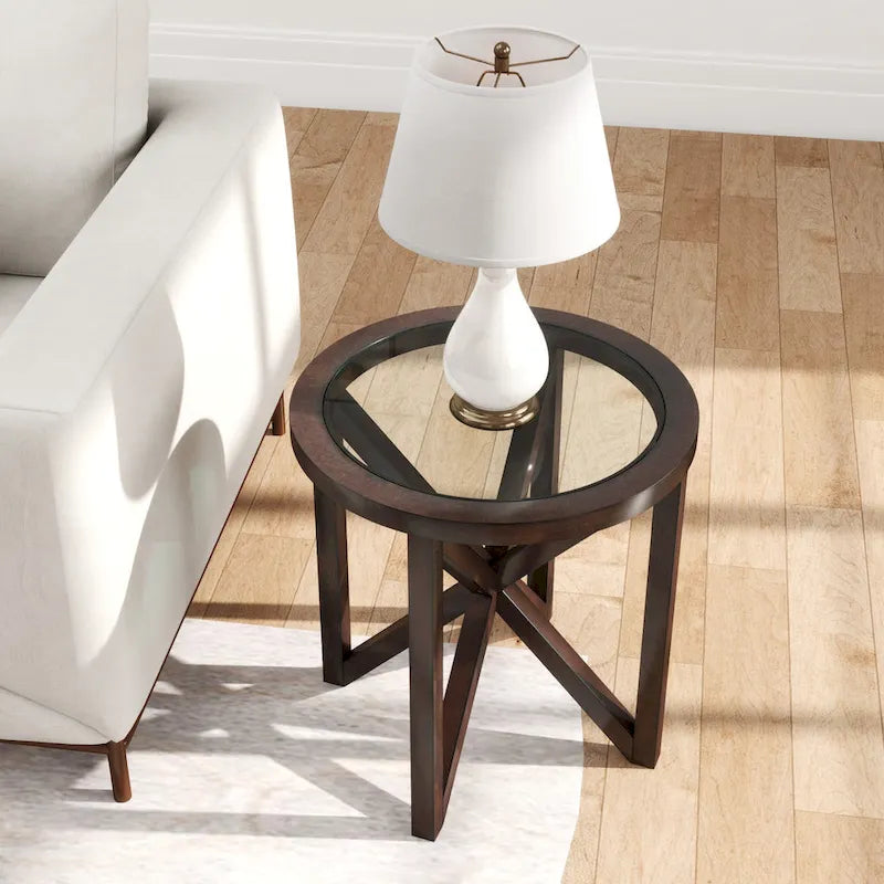 Modern Glass Table with Solid Wood Base