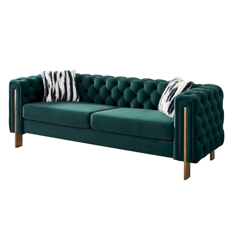 84.25-Inch Tufted Velvet Sofa with Golden Legs