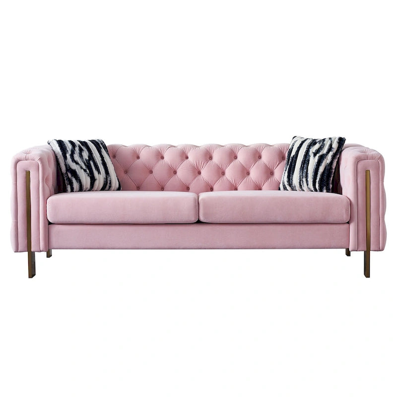 84.25-Inch Tufted Velvet Sofa with Golden Legs