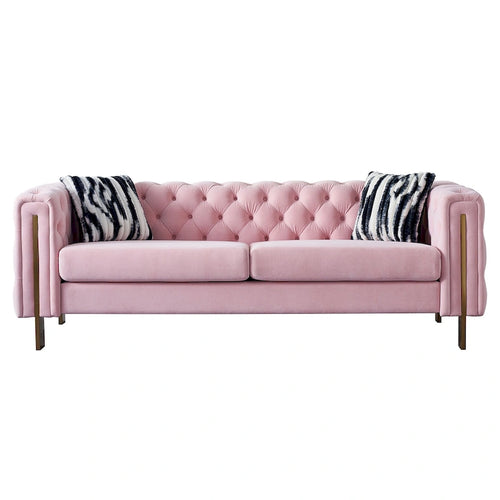 84.25-Inch Tufted Velvet Sofa with Golden Legs