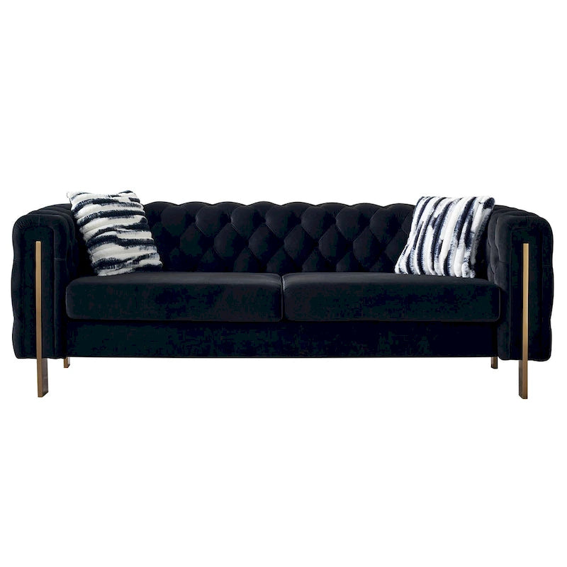 84.25-Inch Tufted Velvet Sofa with Golden Legs