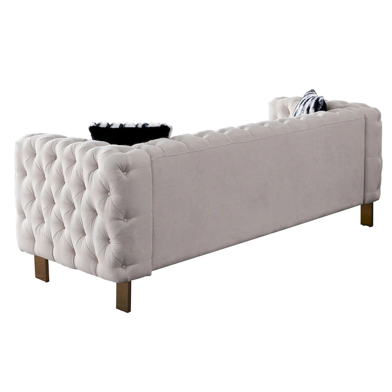 84.25-Inch Tufted Velvet Sofa with Golden Legs