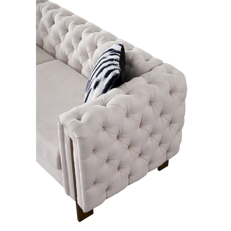 84.25-Inch Tufted Velvet Sofa with Golden Legs