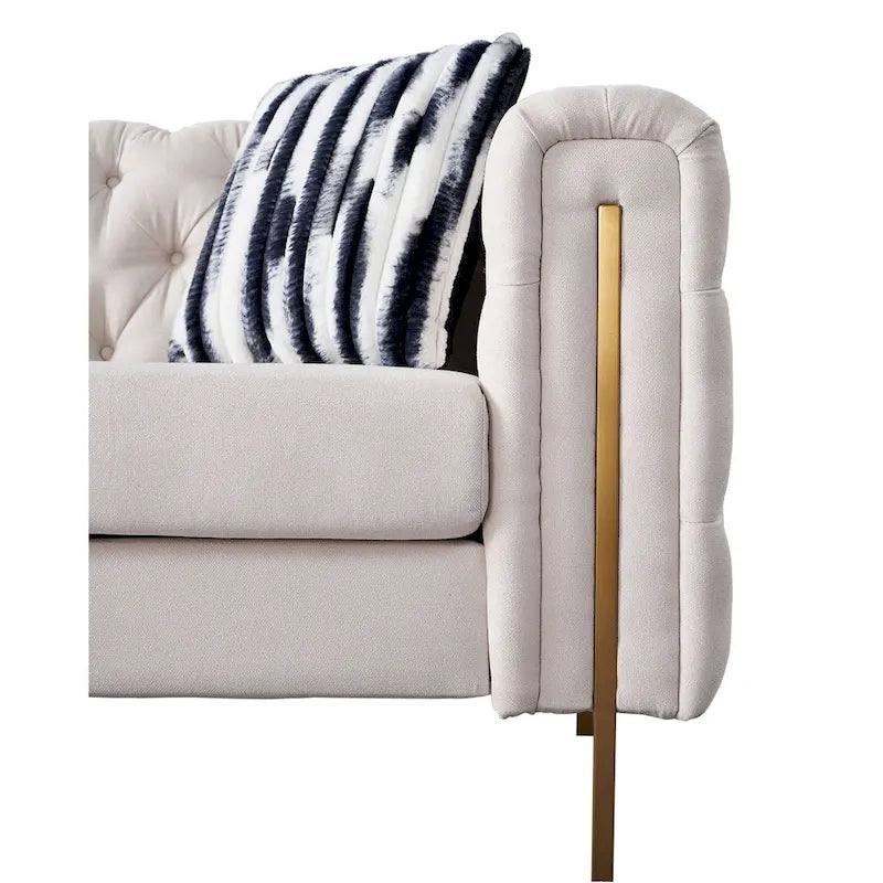 84.25-Inch Tufted Velvet Sofa with Golden Legs