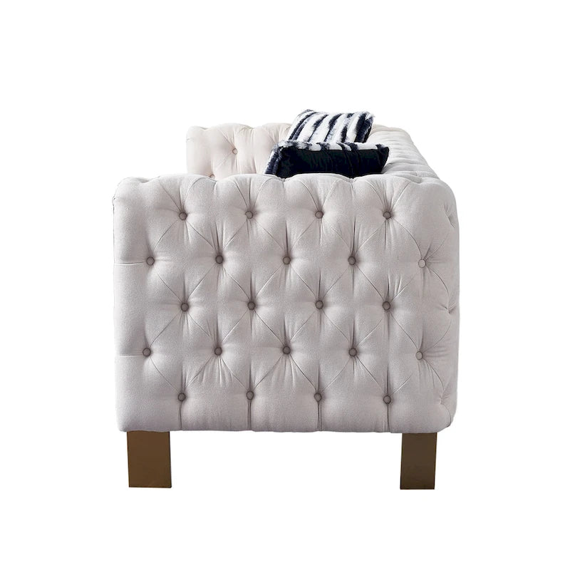 84.25-Inch Tufted Velvet Sofa with Golden Legs