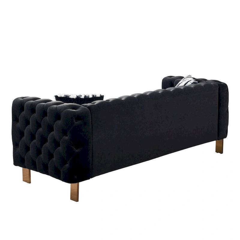 84.25-Inch Tufted Velvet Sofa with Golden Legs