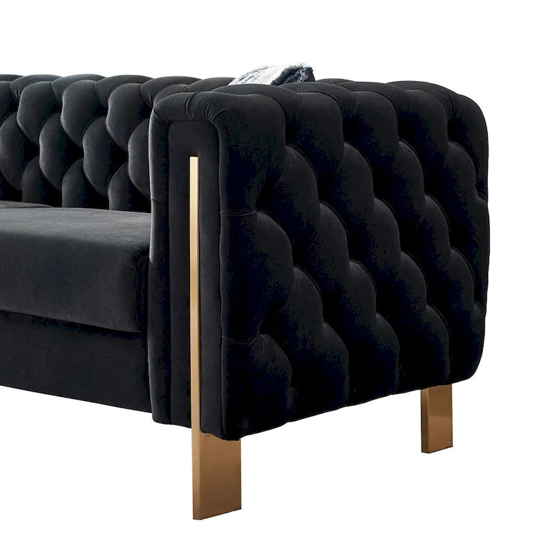 84.25-Inch Tufted Velvet Sofa with Golden Legs