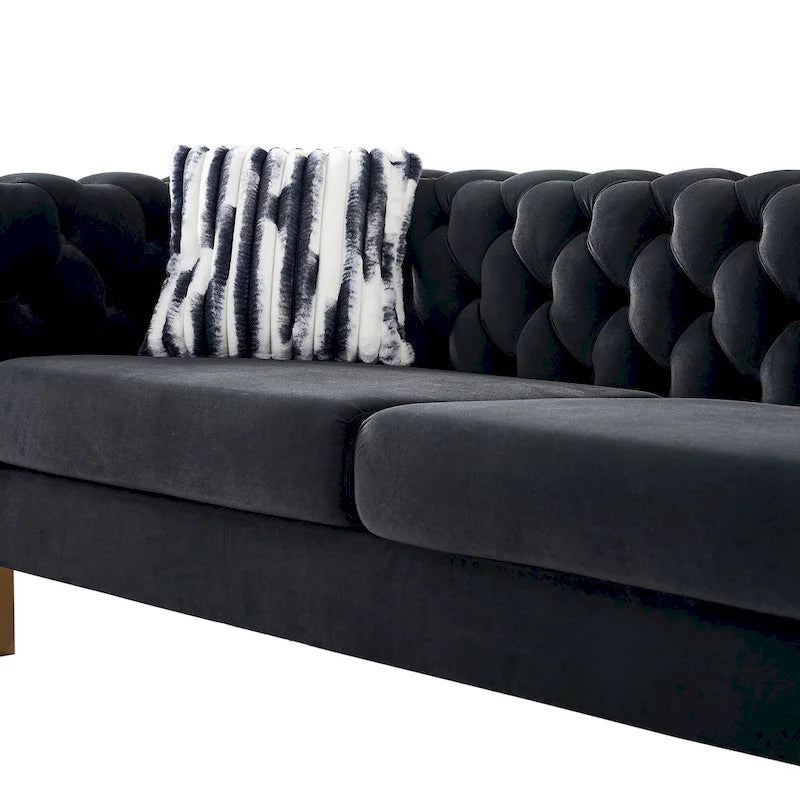 84.25-Inch Tufted Velvet Sofa with Golden Legs