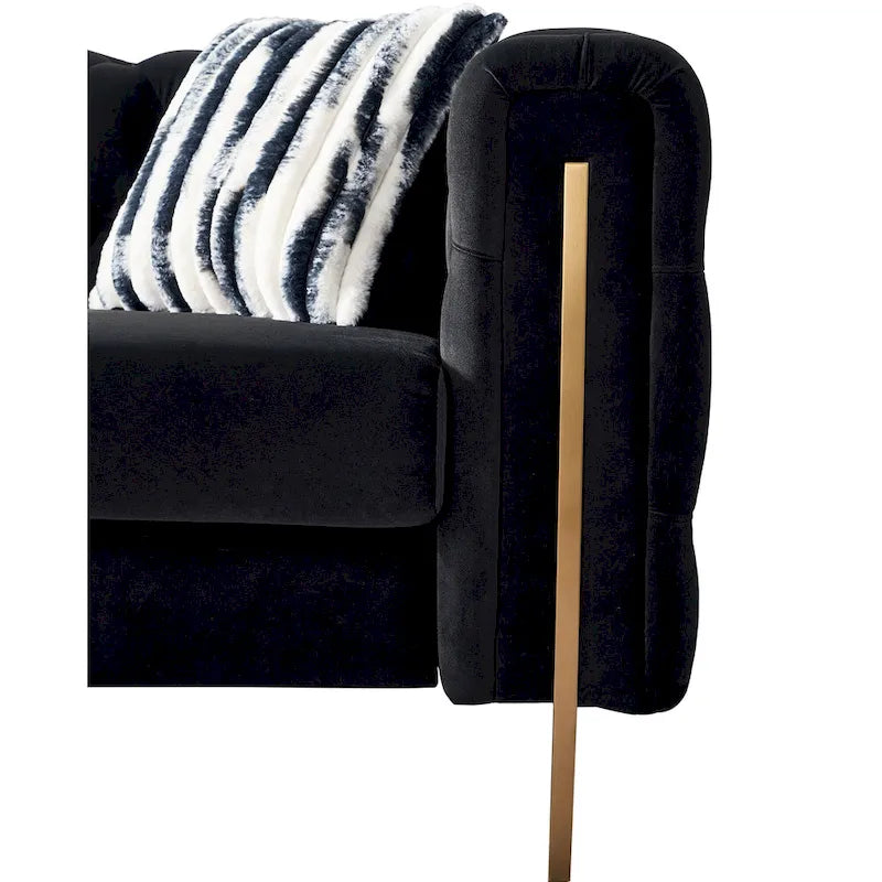 84.25-Inch Tufted Velvet Sofa with Golden Legs
