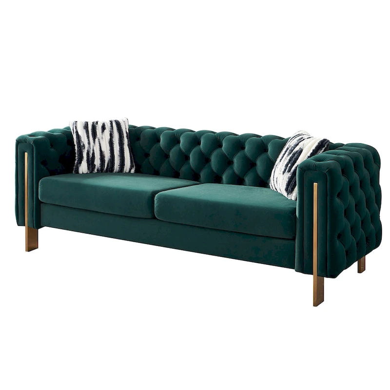 84.25-Inch Tufted Velvet Sofa with Golden Legs