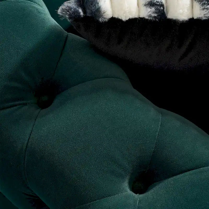 84.25-Inch Tufted Velvet Sofa with Golden Legs