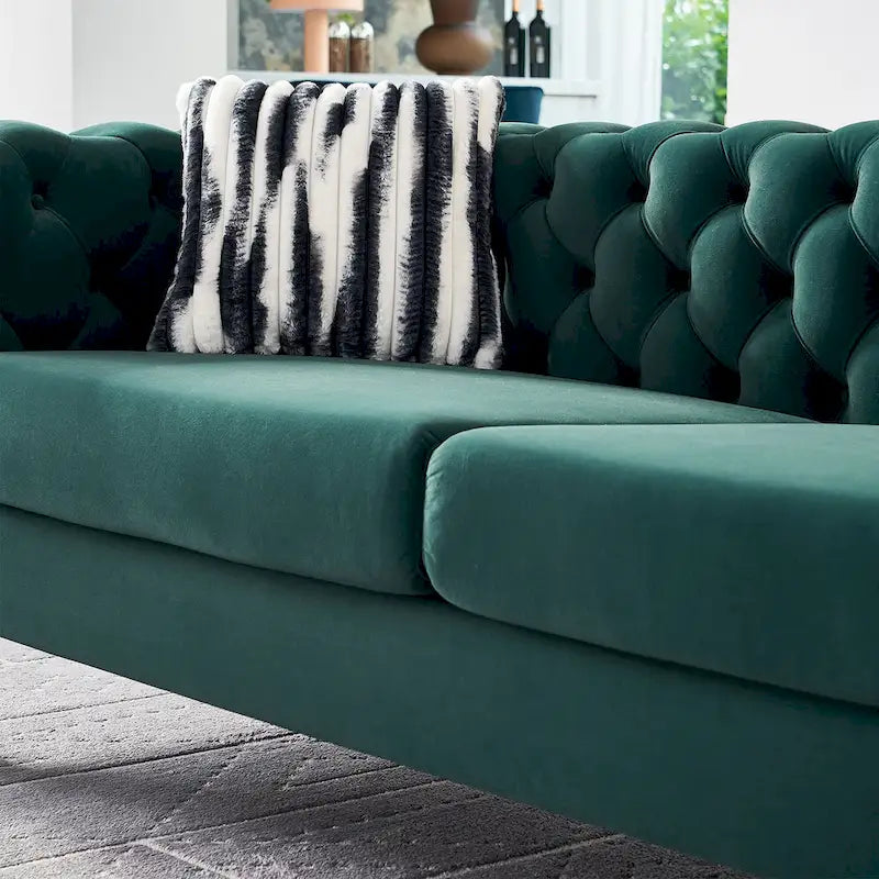 84.25-Inch Tufted Velvet Sofa with Golden Legs