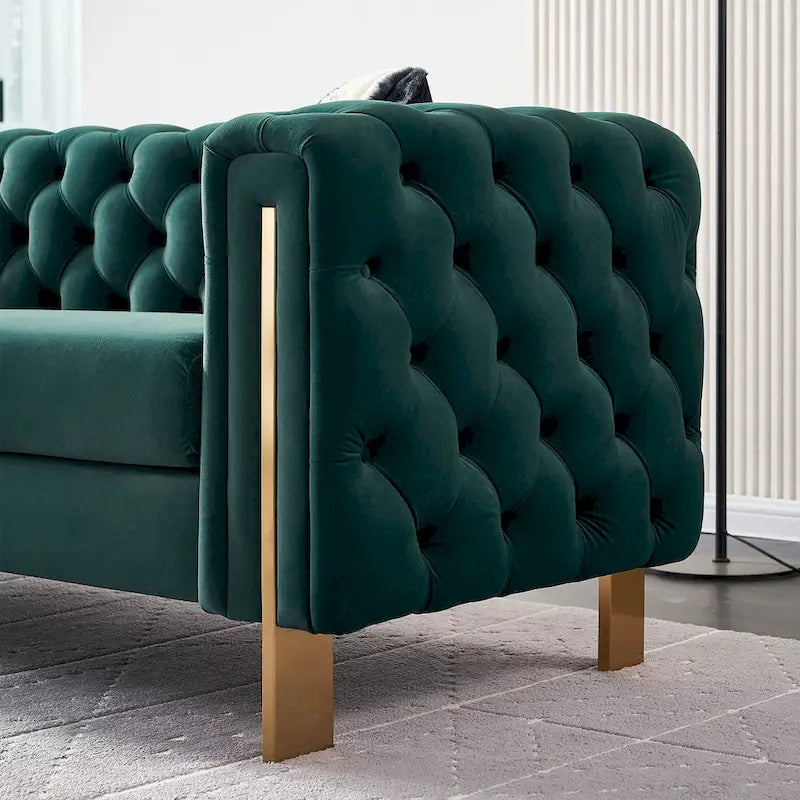 84.25-Inch Tufted Velvet Sofa with Golden Legs