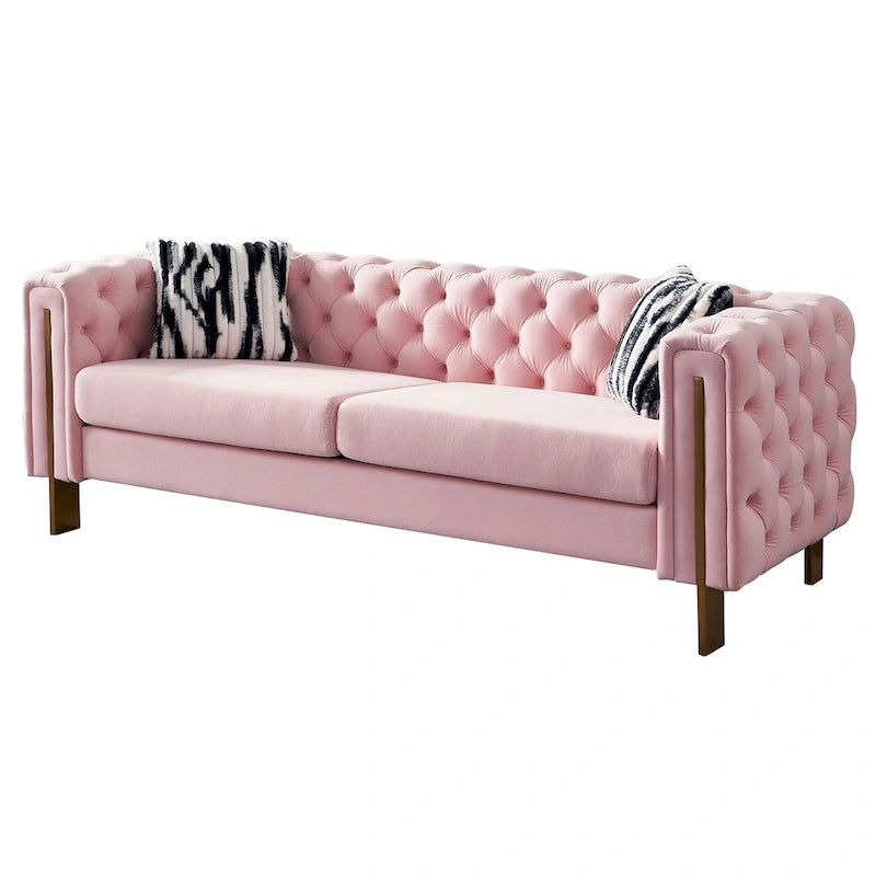 84.25-Inch Tufted Velvet Sofa with Golden Legs