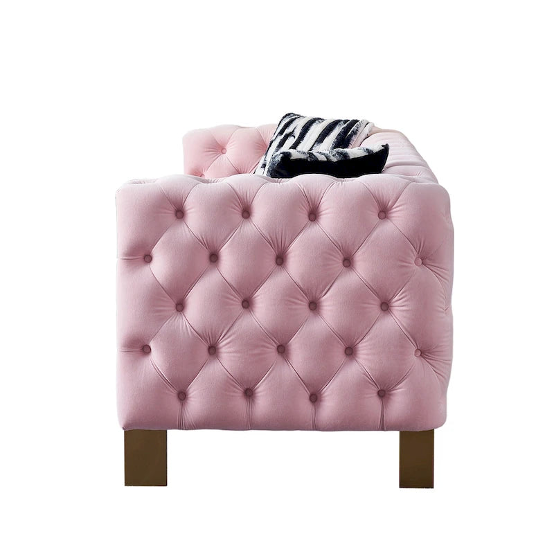 84.25-Inch Tufted Velvet Sofa with Golden Legs