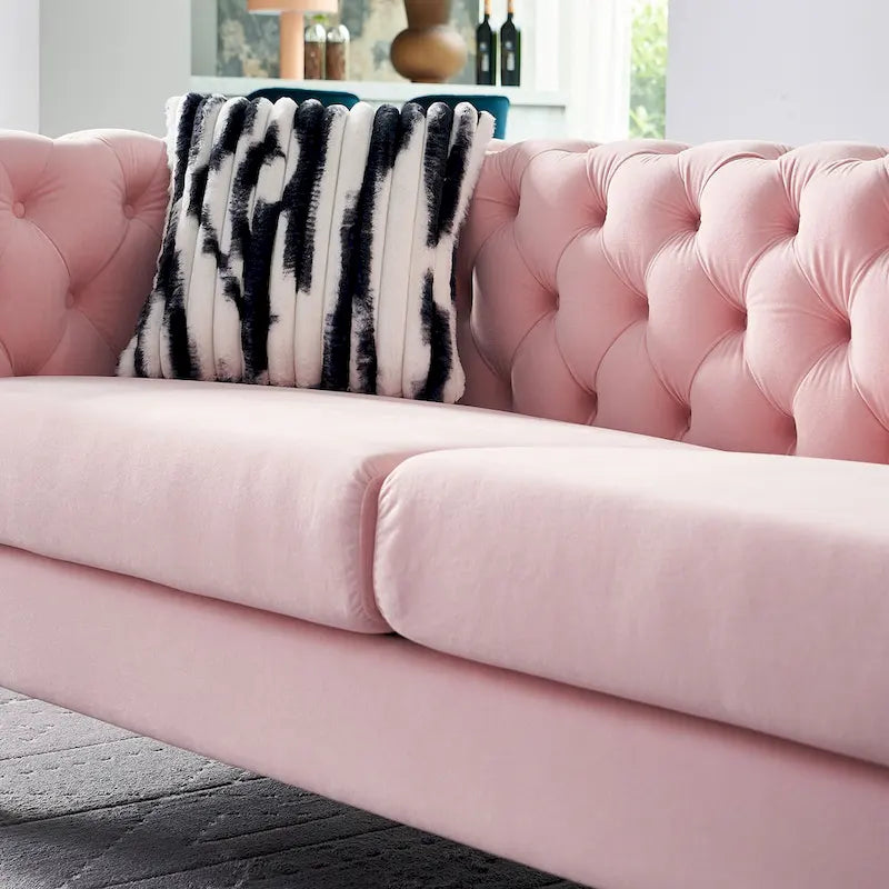 84.25-Inch Tufted Velvet Sofa with Golden Legs