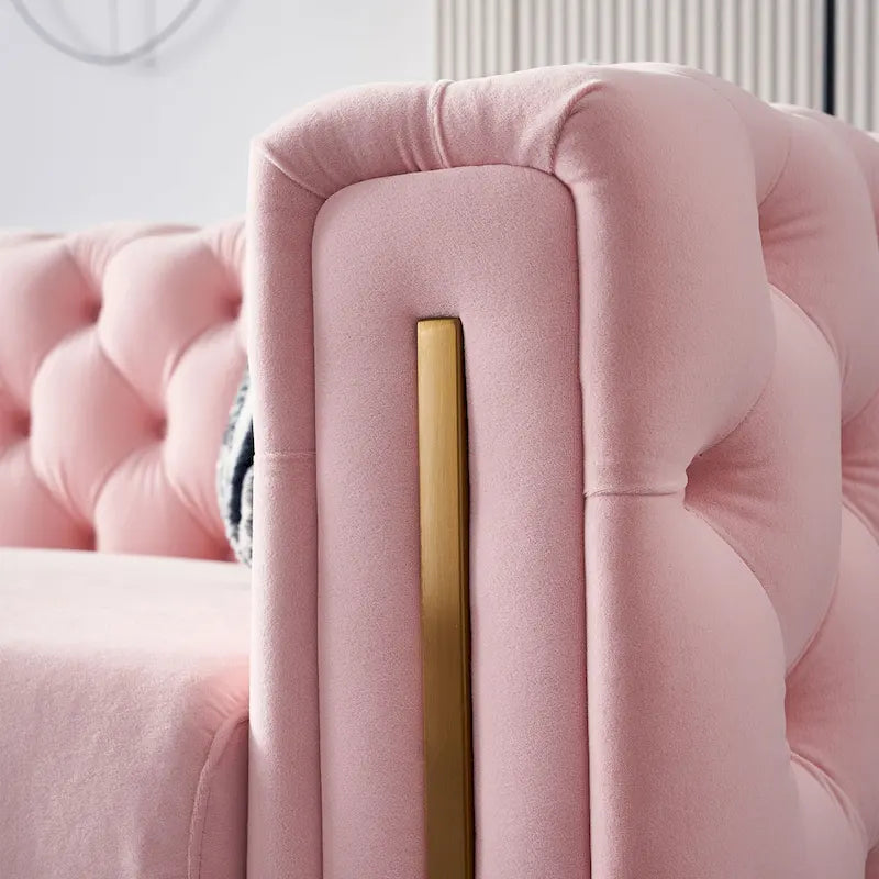84.25-Inch Tufted Velvet Sofa with Golden Legs