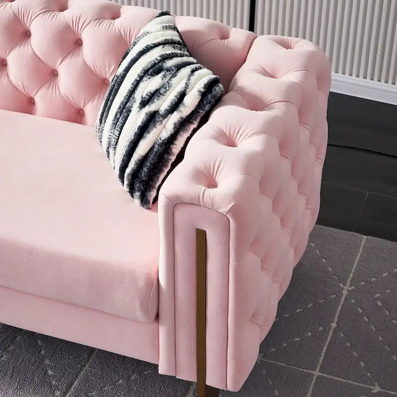 84.25-Inch Tufted Velvet Sofa with Golden Legs