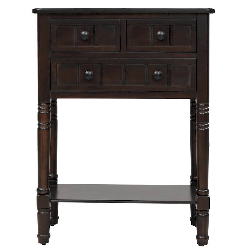 3-Drawer Solid Wood Console Table with Bottom Shelf
