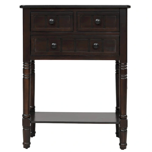 3-Drawer Solid Wood Console Table with Bottom Shelf