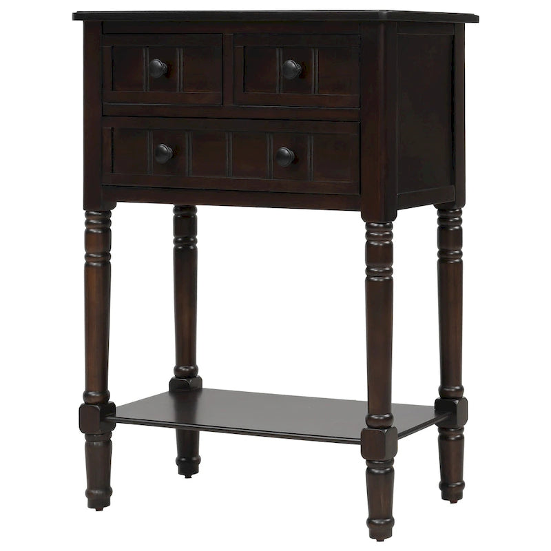 3-Drawer Solid Wood Console Table with Bottom Shelf