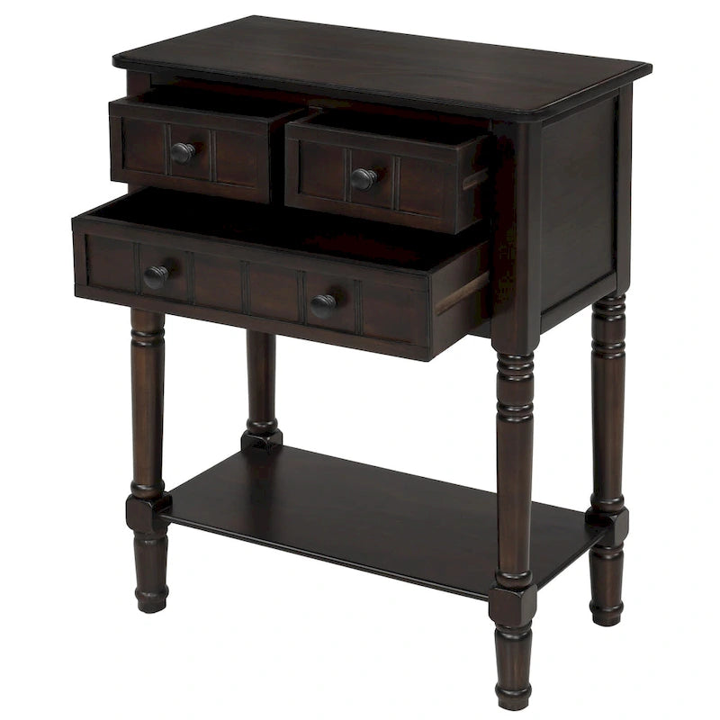 3-Drawer Solid Wood Console Table with Bottom Shelf