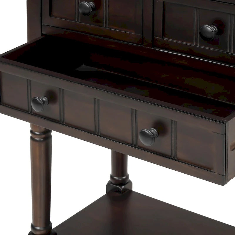 3-Drawer Solid Wood Console Table with Bottom Shelf