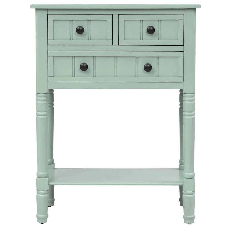 3-Drawer Solid Wood Console Table with Bottom Shelf
