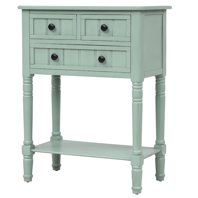 3-Drawer Solid Wood Console Table with Bottom Shelf