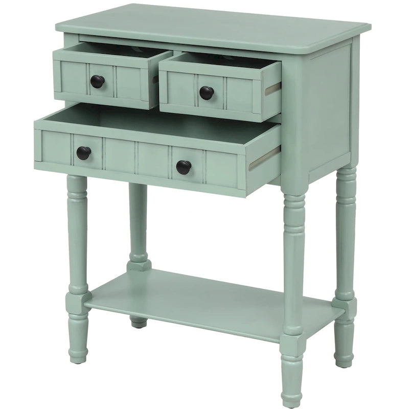 3-Drawer Solid Wood Console Table with Bottom Shelf
